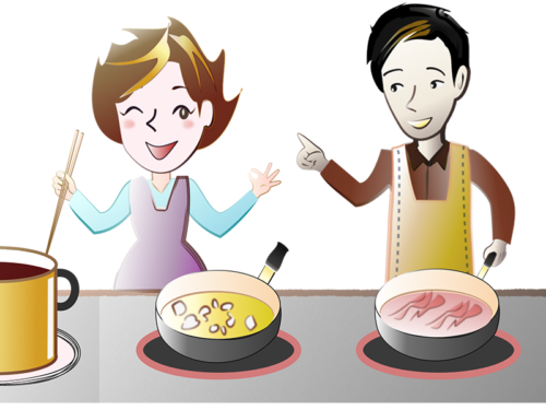 料理をする夫婦