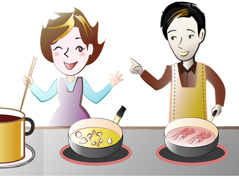 料理をする夫婦